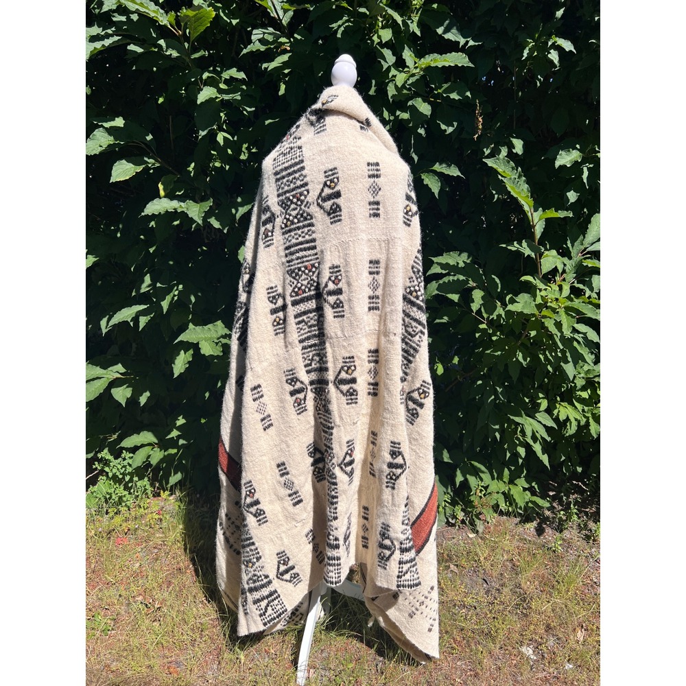 Vintage African Fulani Blanket Handmade Wool Cream Black Rust Geometric 51 x 81" - Picture 4 of 13
